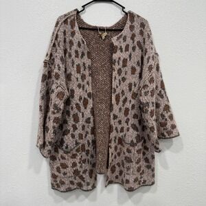 Democracy‎ Leopard Print Open Front Knit Cardigan Sweater Women's XL Cozy